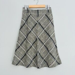 Plaid Cotton Linen Blend A-Line Skirt Gray ，XS